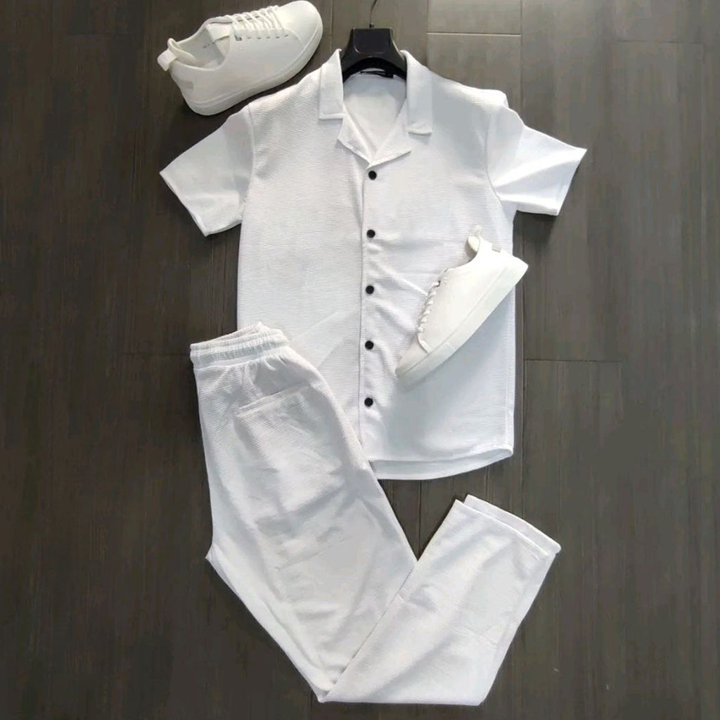 TU Gaufre pantalon+chemise beige